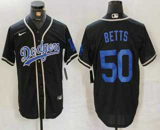 Mens Los Angeles Dodgers #50 Mookie Betts Black Cool Base With Patch Stitched Baseball Jersey